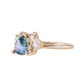 1.23ct Teal Montana Sapphire and Genuine Antique Diamond Mountainscape Ring in 14k Yellow Gold