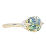 2.03ct Asscher Cut Untreated Sapphire and Trillion Diamond Antique Compass Set Low Profile Ring in 14k Green Gold