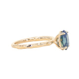1.92ct Silky Teal Oval Nigerian Sapphire Evergreen Carved Solitaire in 14k Yellow Gold