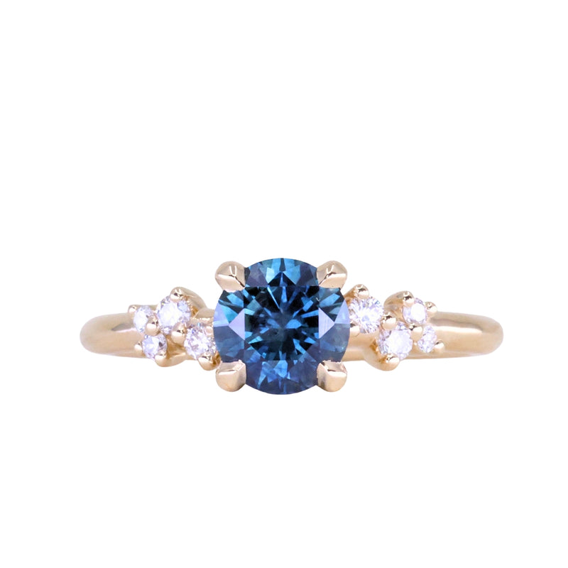 1.16ct Round Blue and Midnight Purple Montana Sapphire and Diamond Starry Night Low Profile Solitaire in 14k Yellow Gold