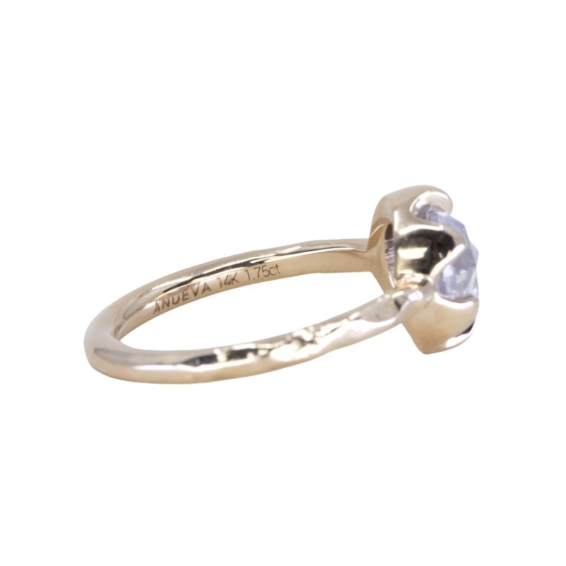 1.75ct Icy Rosecut Diamond 6-Prong Low Profile Ring with Evergreen Carved Band in 14K Yellow Gold