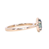 1.11ct Oval Untreated Montana Sapphire Hexagon Diamond Halo Stackable Ring in 14k Yellow Gold