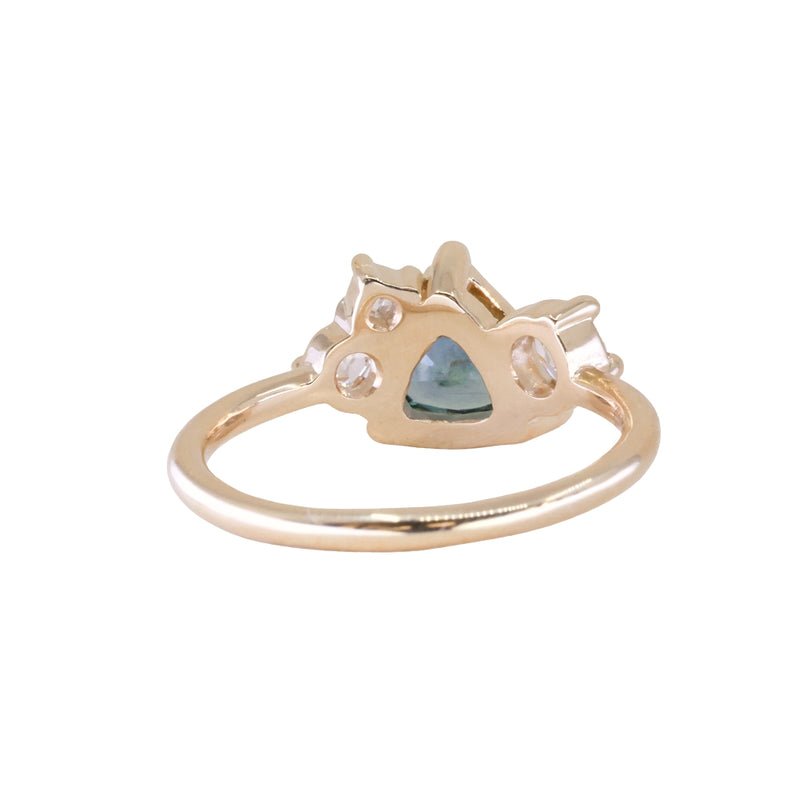 1.23ct Teal Montana Sapphire and Genuine Antique Diamond Mountainscape Ring in 14k Yellow Gold