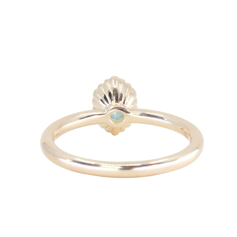 0.82ct Unheated Silky Light Seafoam Teal Montana Sapphire Scallop Cup Solitaire in 14k Yellow Gold