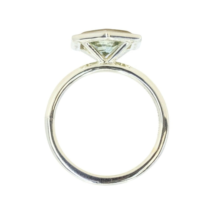 2.17ct Minty Madagascar Elongated Hexagon Sapphire Bezel Set Diamond Halo Ring in Green Gold