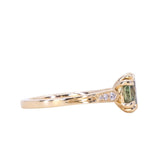 1.69ct Fancy Elongated Cushion Green Montana Sapphire and Diamond Vintage Cathedral Double Prong Solitaire in 14k Yellow