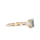 1.13ct Emerald Cut Seafoam Teal Australian Sapphire and Diamond Starry Night Low Profile Solitaire in 14k Yellow Gold