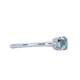 0.90ct Round Steely Blue Green Montana Sapphire and Princess Cut Diamond Rapids Low Profile Ring in 14k White Gold