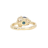 3.05ct Round Deep Blue Green Madagascar Sapphire and Diamond Evergreen Asymmetrical Cluster Ring in 8k Yellow Gold