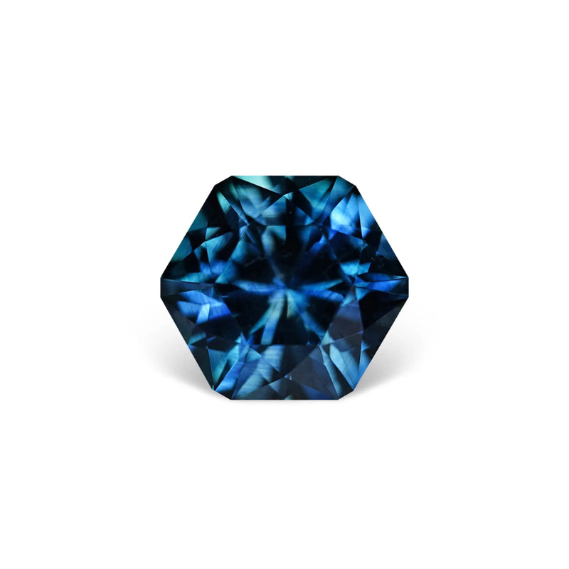 2.74CT HEXAGON PRECISION CUT MONTANA SAPPHIRE, BLUE GREEN, 8.7x5.5MM