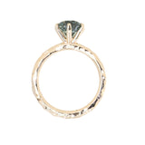 2.10ct Round Parti Blue Montana Sapphire Six Prong Evergreen Carved Solitaire in 14k Yellow Gold