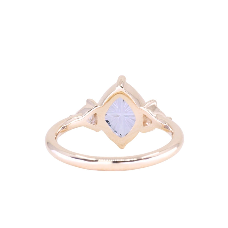 1.93ct Untreated Fantasy Cut Montana Sapphire and Diamond  Antique Milgrain Three Stone Low Profile Ring in 14k Yellow Gold
