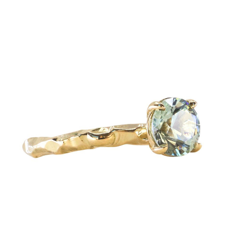 1.64ct Round "Hearts & Arrows" Cut Untreated Montana Sapphire 4 Prong Solitaire Evergreen Ring in 18k Yellow Gold