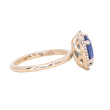 2.35ct Oval Glowy Teal Blue Untreated Nigerian Sapphire Antique-Style Diamond Halo Ring in 14k Yellow Gold
