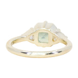 2.03ct Asscher Cut Untreated Sapphire and Trillion Diamond Antique Compass Set Low Profile Ring in 14k Green Gold