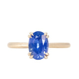 1.81ct Opalescent Oval Blue Sapphire Hidden Halo Solitaire in Satin Finished 14k Yellow Gold