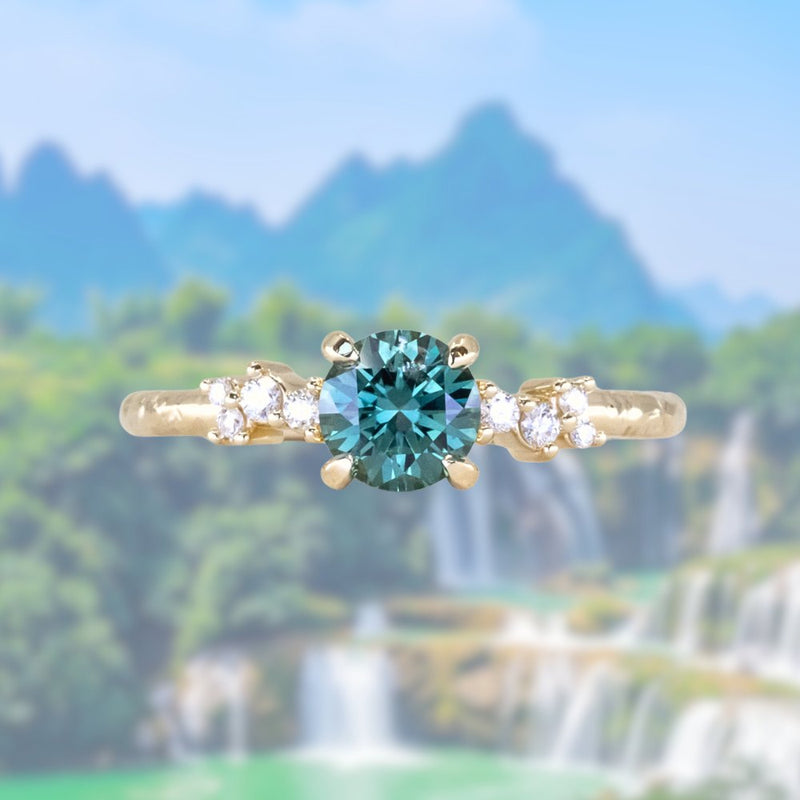 0.95ct Round Color-Shifting Montana Sapphire and Diamond Starry Night Low Profile Solitaire in 14k Yellow Gold