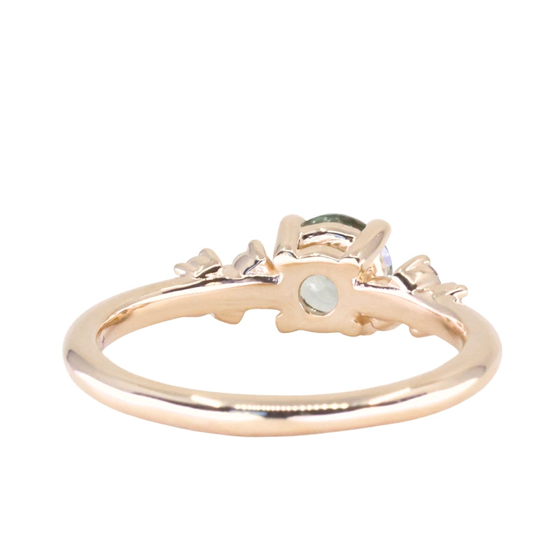 0.75ct Round Untreated Silvery Grey Montana Sapphire and Diamond Starry Night Low Profile Solitaire in 14k Yellow Gold