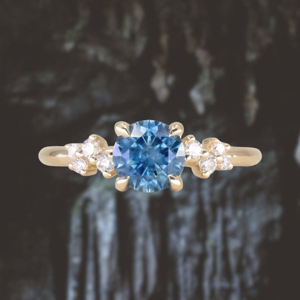 1.20ct Round Blue Montana Sapphire and Diamond Starry Night Low Profile Solitaire in 14k Yellow Gold