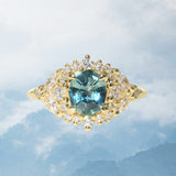 1.22ct Madagascar Geo Oval Sapphire and Diamond Floral Halo in 18k Yellow Gold