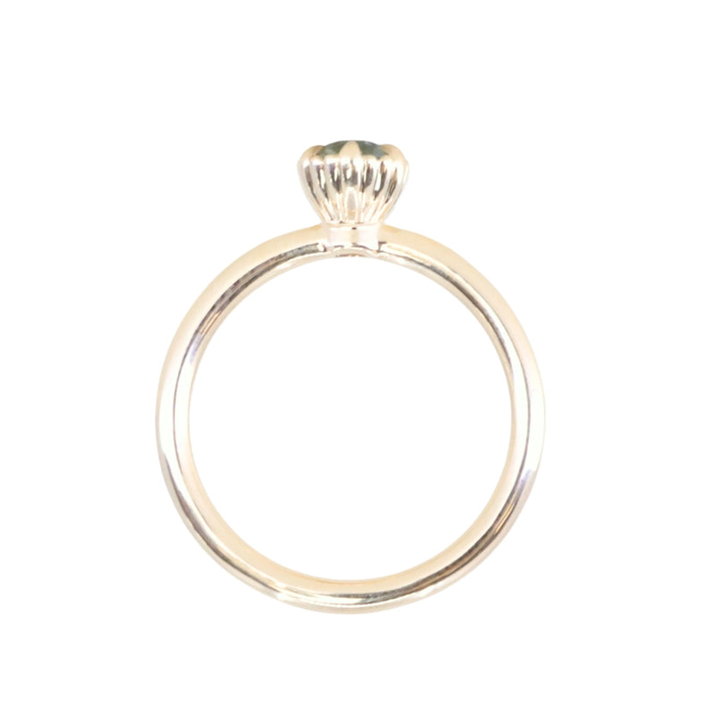 0.82ct Unheated Silky Light Seafoam Teal Montana Sapphire Scallop Cup Solitaire in 14k Yellow Gold