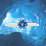 1.08ct Round Azure Blue Montana Sapphire Lotus Solitaire in 14k Yellow Gold