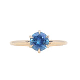1.08ct Round Azure Blue Montana Sapphire Lotus Solitaire in 14k Yellow Gold
