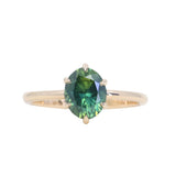 1.56ct Oval Australian Green and Teal Sapphire Lotus Solitaire in 14k Yellow Gold