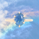 2.22ct Oval Blue Opalescent Untreated Nigerian Sapphire Lotus Solitaire in 14k Yellow Gold