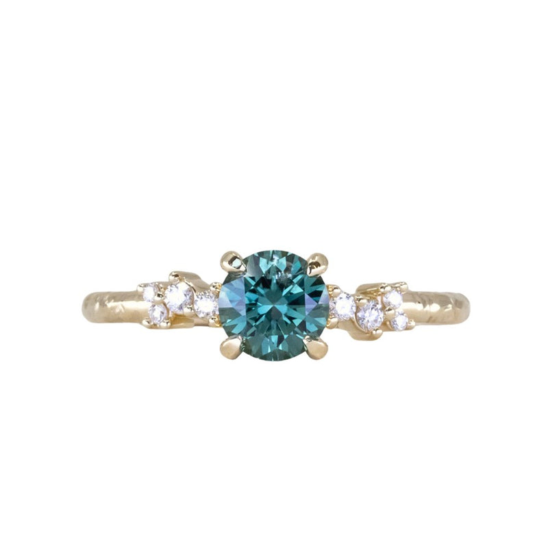 0.95ct Round Color-Shifting Montana Sapphire and Diamond Starry Night Low Profile Solitaire in 14k Yellow Gold