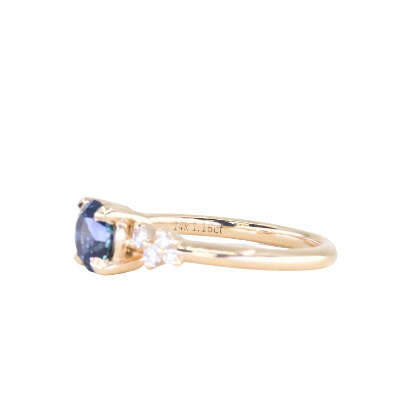 1.16ct Round Blue and Midnight Purple Montana Sapphire and Diamond Starry Night Low Profile Solitaire in 14k Yellow Gold