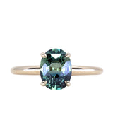 2.32ct Teal Oval Madagascar Sapphire Low Profile Hidden Halo Solitaire in 14k Yellow Gold