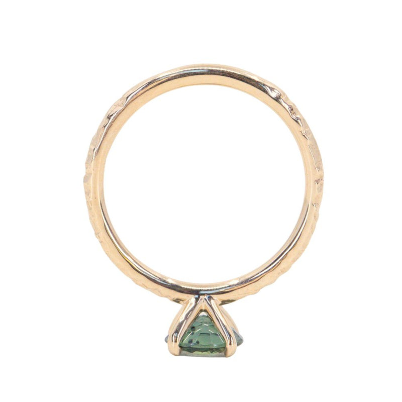 1.16ct Round Earthy Madagascar Sapphire Evergreen Carved Solitaire in 14k Yellow Gold