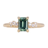 1.13ct Emerald Cut Seafoam Teal Australian Sapphire and Diamond Starry Night Low Profile Solitaire in 14k Yellow Gold