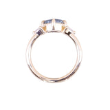 1.93ct Untreated Fantasy Cut Montana Sapphire and Diamond  Antique Milgrain Three Stone Low Profile Ring in 14k Yellow Gold