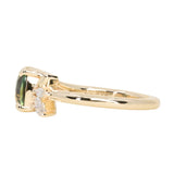 1.75ct Multicolor Cushion Cut Madagascar Sapphire in Wandering Vine Low Profile 4 Prong Setting with Diamonds in 14k Yellow