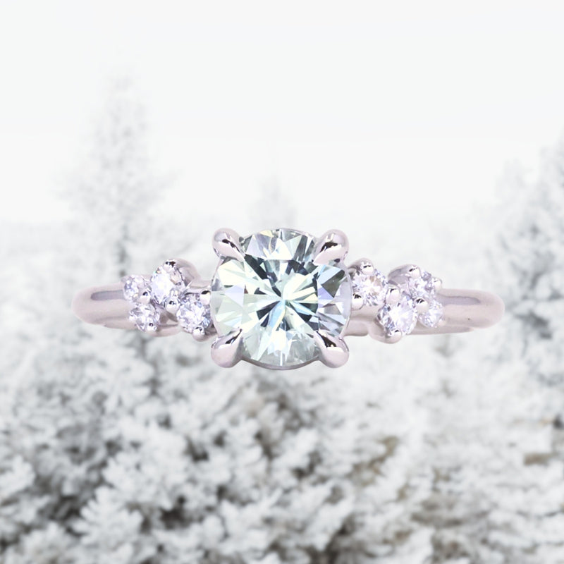 1.12ct Round Silvery Light Blue Montana Sapphire and Diamond Starry Night Low Profile Solitaire in 14k White Gold