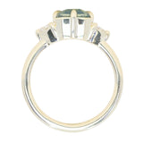 2.03ct Asscher Cut Untreated Sapphire and Trillion Diamond Antique Compass Set Low Profile Ring in 14k Green Gold