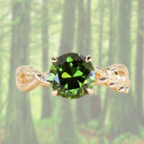 2.37ct Untreated Round Green Madagascar Sapphire Twisted Vine Split Shank Solitaire in 14k Yellow Gold with Diamonds