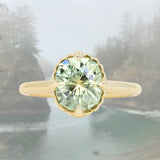 2.57ct Precision Cushion Cut Green Montana Sapphire Scallop Cup Solitaire in 18k Yellow Gold