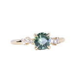 1.16ct Teal Green Madagascar Round Sapphire and Diamond Starry Night Low Profile Solitaire in 14k Yellow Gold