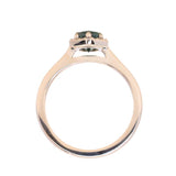 1.11ct Oval Untreated Montana Sapphire Hexagon Diamond Halo Stackable Ring in 14k Yellow Gold