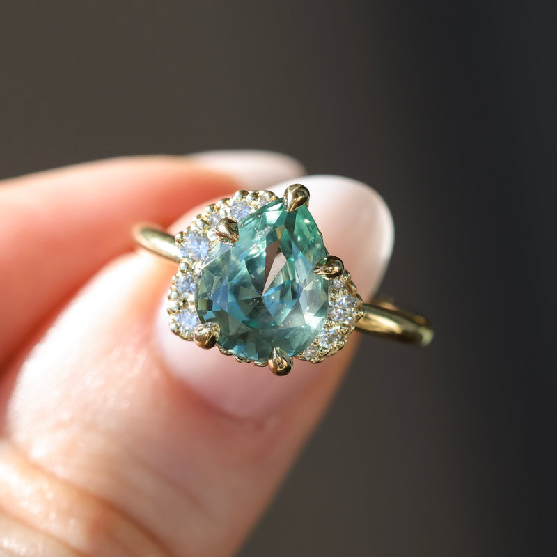 3.34ct Untreated Pear Montana Sapphire and Diamond Asymmetrical