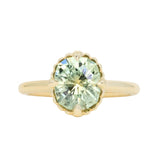 2.57ct Precision Cushion Cut Green Montana Sapphire Scallop Cup Solitaire in 18k Yellow Gold
