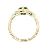 1.62ct Untreated Green Kenyan Fantasy Cut Radiant Sapphire and Kite Diamond Compass Set Three Stone Low Profile Ring in 18k Yellow Gold