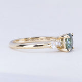 1.16ct Teal Green Madagascar Round Sapphire and Diamond Starry Night Low Profile Solitaire in 14k Yellow Gold