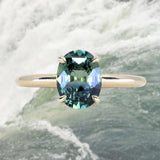 2.32ct Teal Oval Madagascar Sapphire Low Profile Hidden Halo Solitaire in 14k Yellow Gold