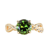 2.37ct Untreated Round Green Madagascar Sapphire Twisted Vine Split Shank Solitaire in 14k Yellow Gold with Diamonds