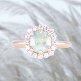 2.18ct"Old Mine Cushion" cut Silky Light Green Montana Sapphire Antique-Style Diamond Halo Ring in 14k Yellow Gold