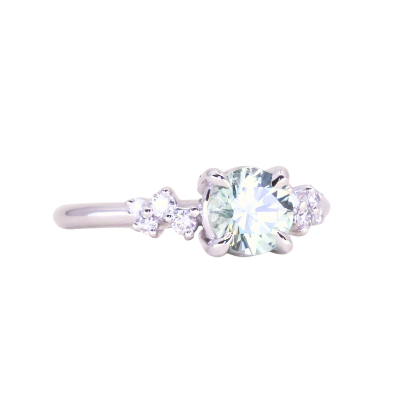 1.12ct Round Silvery Light Blue Montana Sapphire and Diamond Starry Night Low Profile Solitaire in 14k White Gold